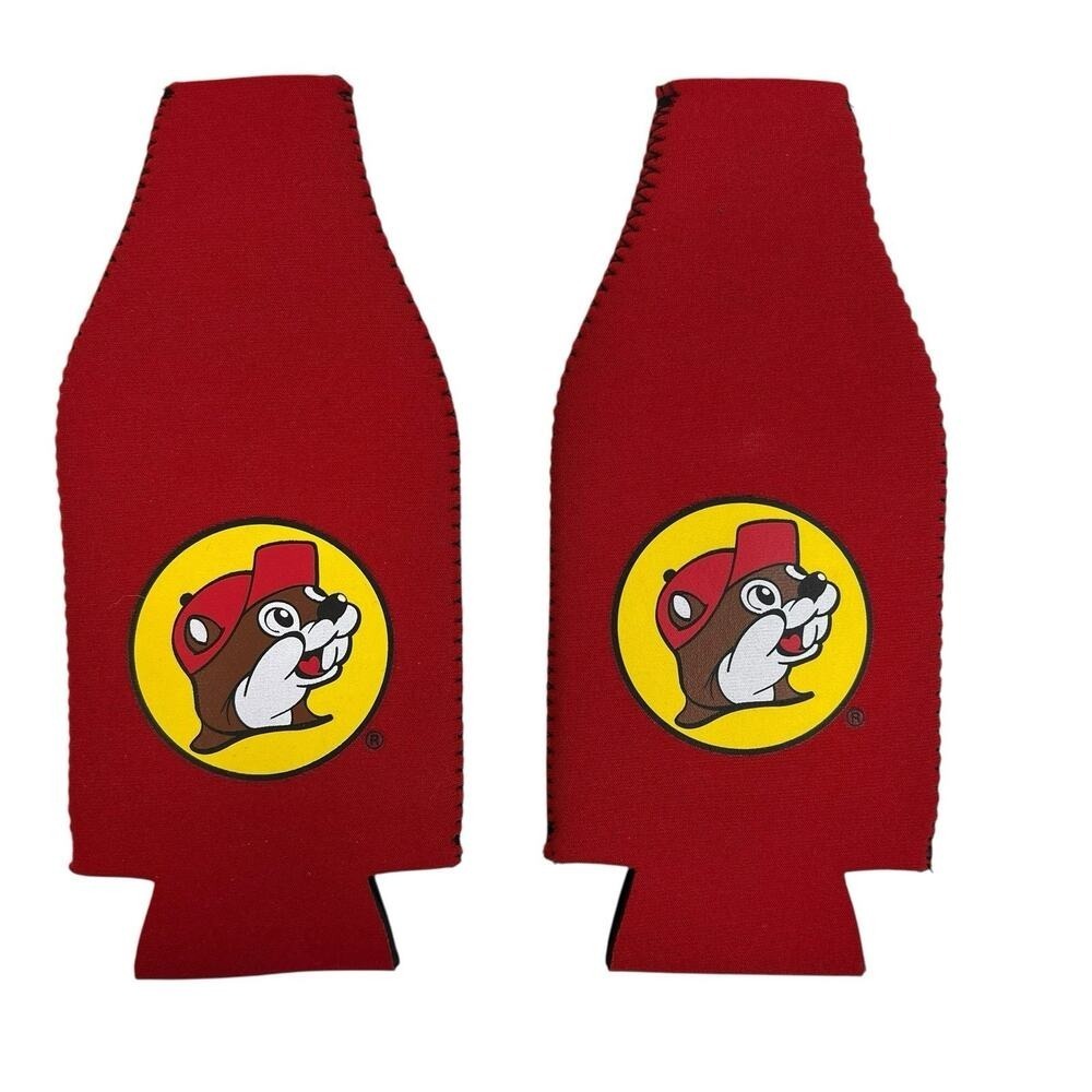 Buc-ee's Red Bottle Insulator Coozy‎ Cooler Sleeve Lot Of 2 Bucky Beaver Logo